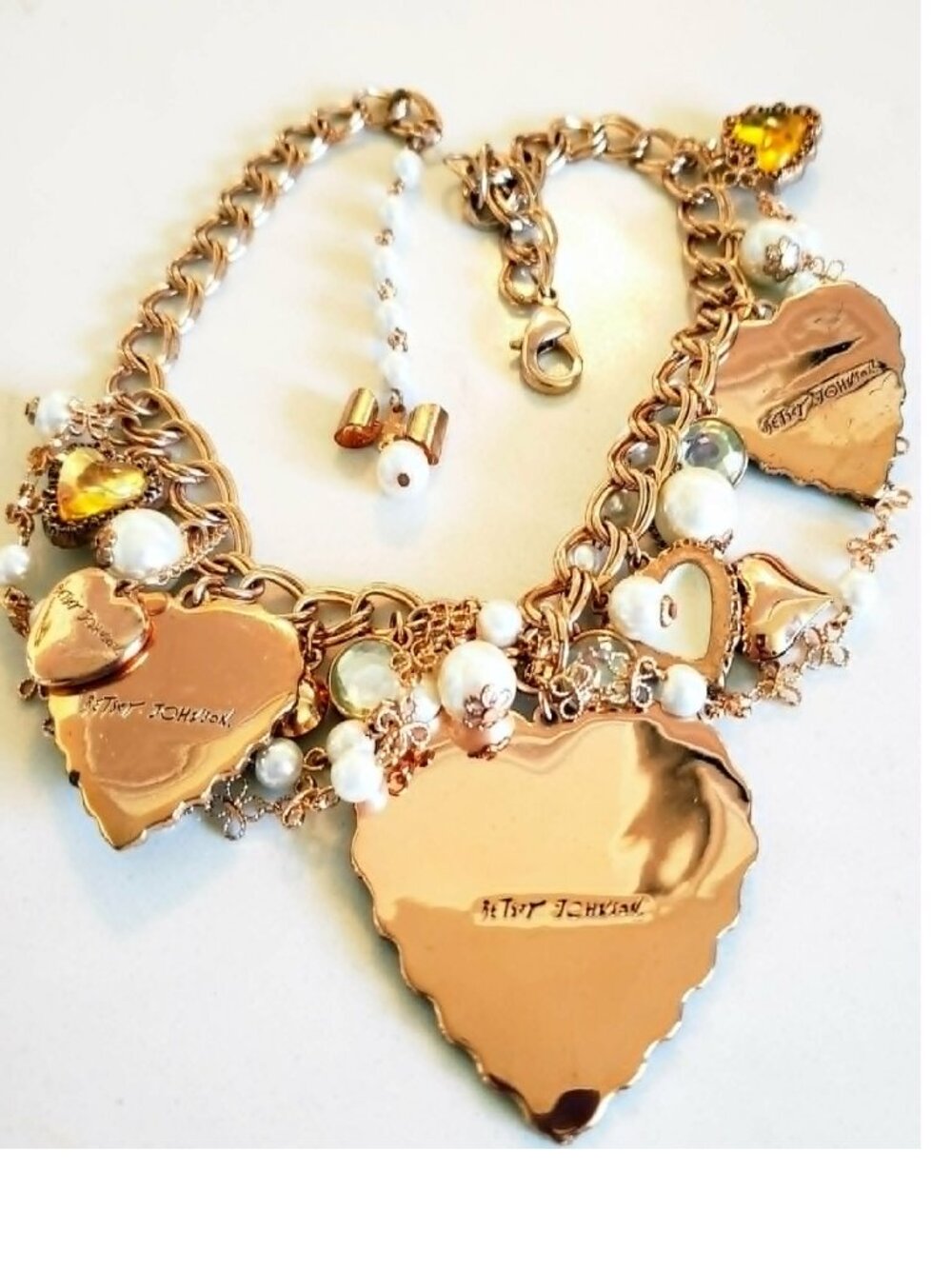 Vintage Betsey Johnson Necklace Y2K Victorian Pink Rose Cherub Pearl Think Of Me - Picture 10 of 10
